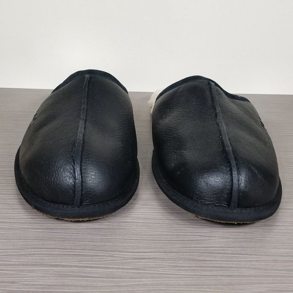 UGG Scuff Shearling-Lined Mule Slippers, Black Leather, Mens Size 12 US / 45.5 - Picture 2 of 8